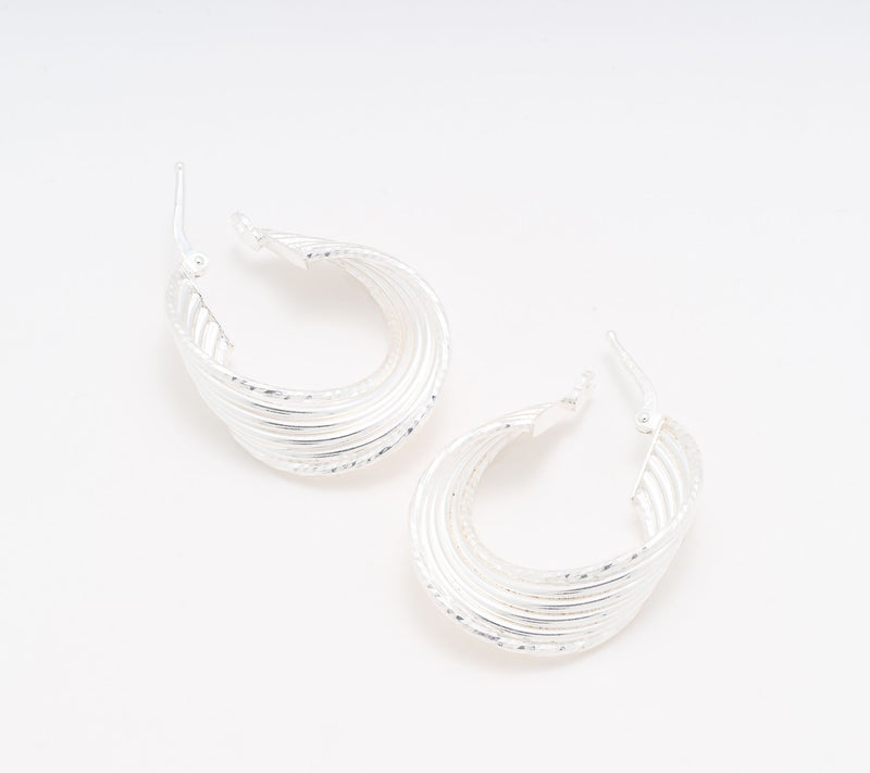 UltraFine 950 Silver 6-Row 1-1/4" Interlocking Hoop Earrings — View 2
