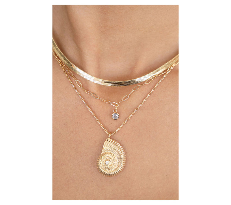 Ettika Crystal Nautilus Shell Pendant Layered Necklace — View 2