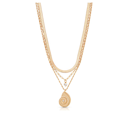 Ettika Crystal Nautilus Shell Pendant Layered Necklace