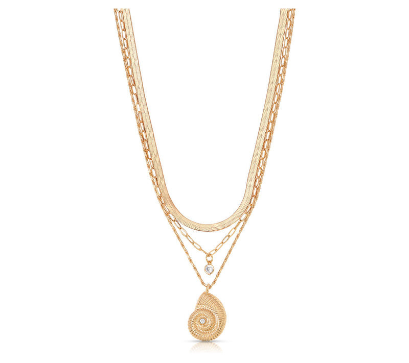 Ettika Crystal Nautilus Shell Pendant Layered Necklace — Main view