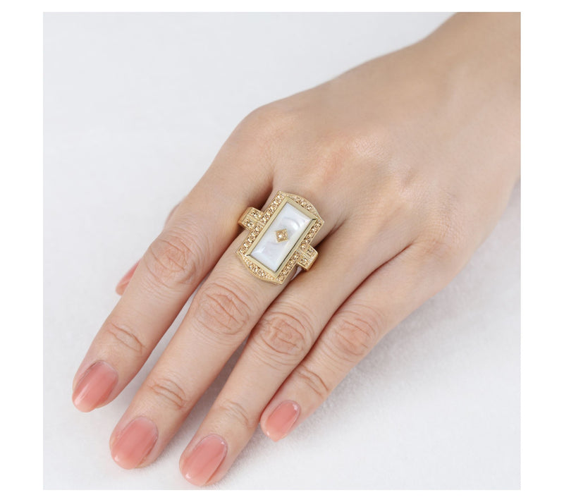 Dallas Prince 14K Clad Marcasite & Mother of Pearl Deco Ring — View 5