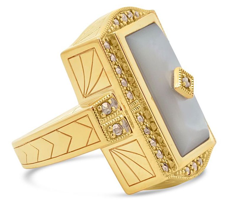Dallas Prince 14K Clad Marcasite & Mother of Pearl Deco Ring — View 2
