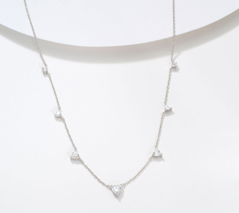 Diamonique Round & Heart Station Necklace, Sterling Silver — View 7