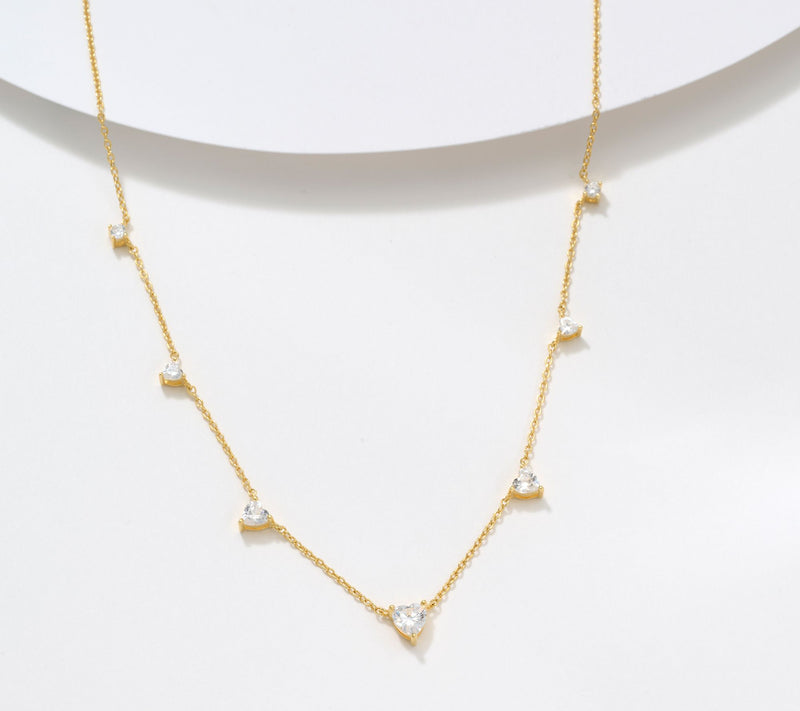 Diamonique Round & Heart Station Necklace, Sterling Silver — View 8