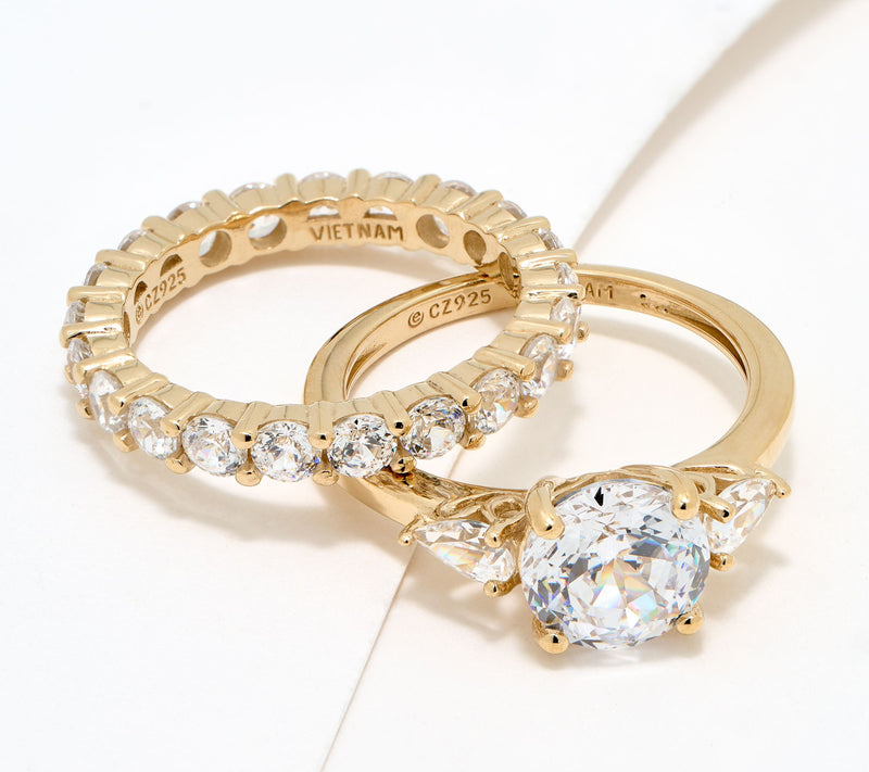 Diamonique Classics Round Cut Ring Stack, Sterling Silver — View 5