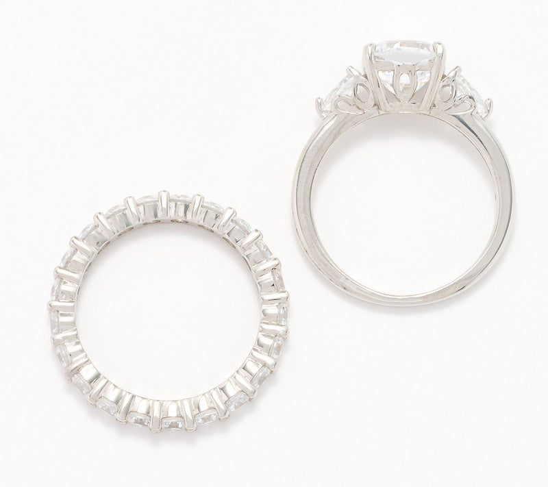 Diamonique Classics Princess Cut Ring Stack, Sterling Silver — View 2
