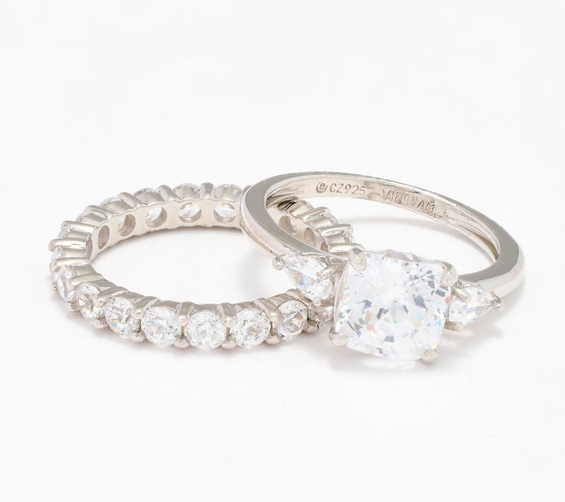 Diamonique Classics Princess Cut Ring Stack, Sterling Silver — Main view