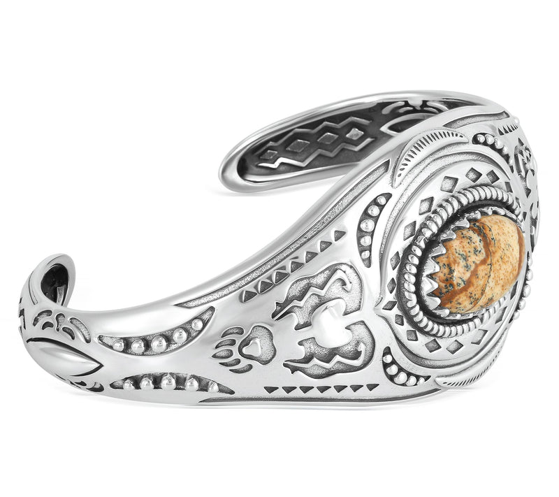 American West Sterling Silver Oval Gemstone Bear Cuff — View 2
