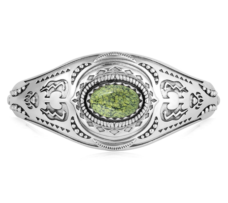 American West Sterling Silver Oval Gemstone Bear Cuff — View 12
