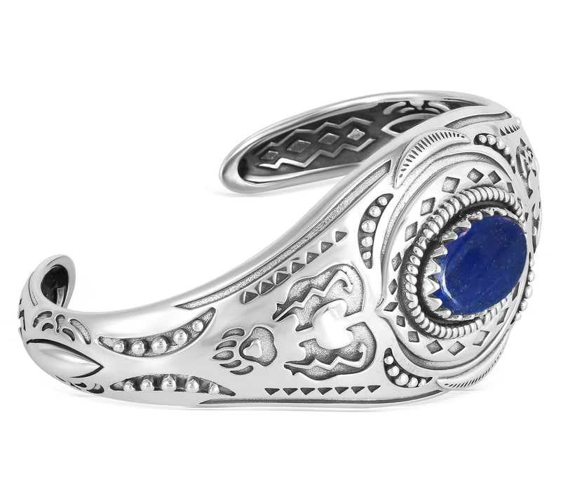 American West Sterling Silver Oval Gemstone Bear Cuff — View 5