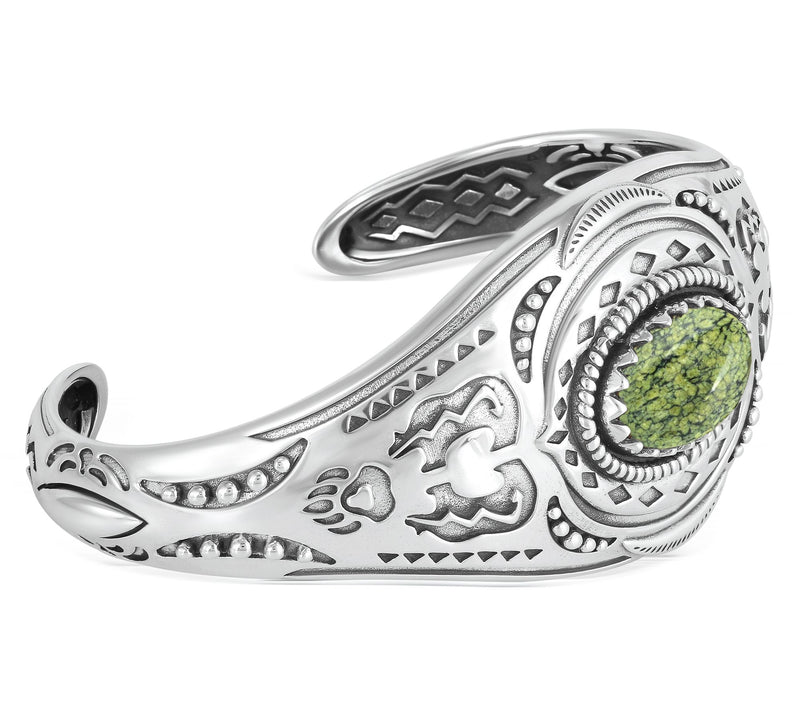 American West Sterling Silver Oval Gemstone Bear Cuff — View 8