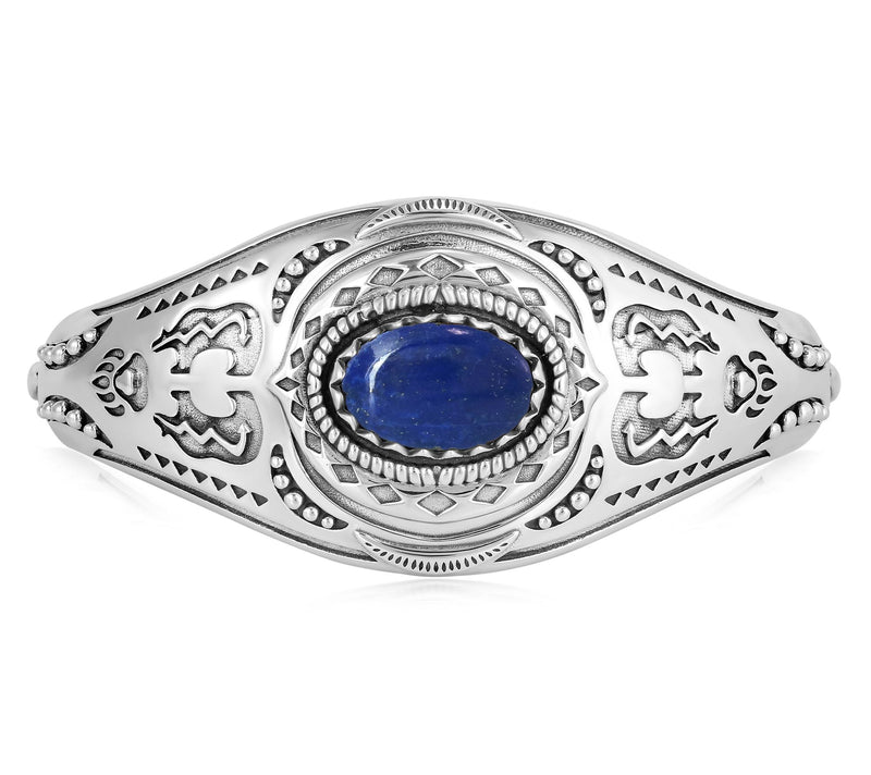 American West Sterling Silver Oval Gemstone Bear Cuff — View 4
