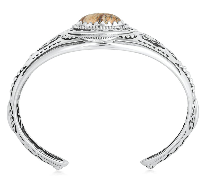 American West Sterling Silver Oval Gemstone Bear Cuff — View 3