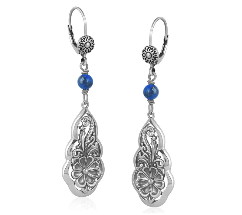 American West Sterling Gemstone Bead Flower Earrings — View 2