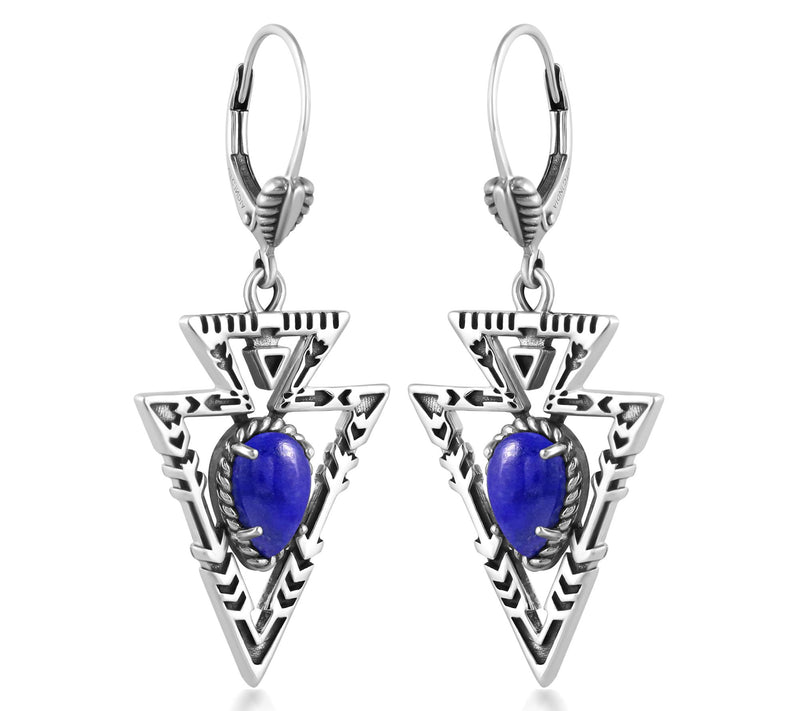 American West Sterling Gemstone Arrowhead Dangle Earrings — View 2