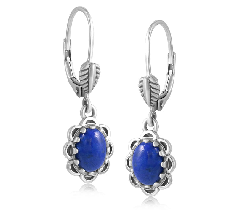 American West Sterling Gemstone Concha Lever Back Earrings — View 2
