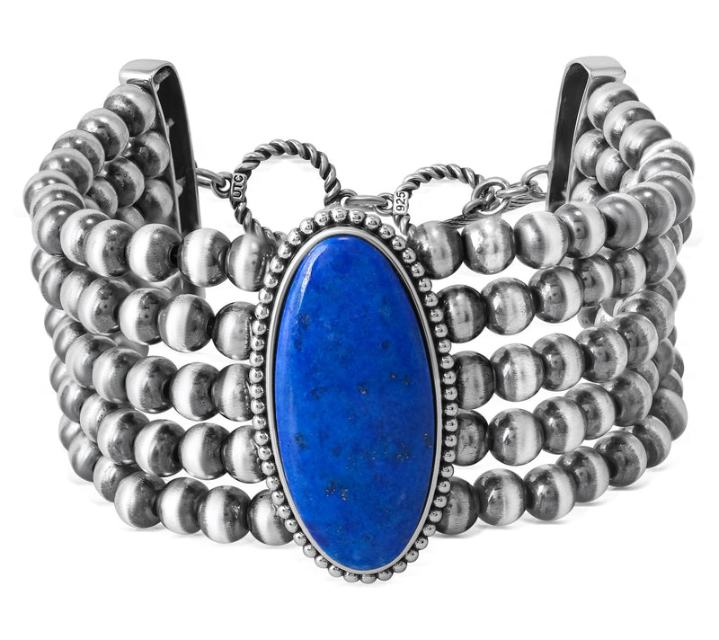 American West Sterling Silver Oval Gemstone Beaded Bracelet — View 13