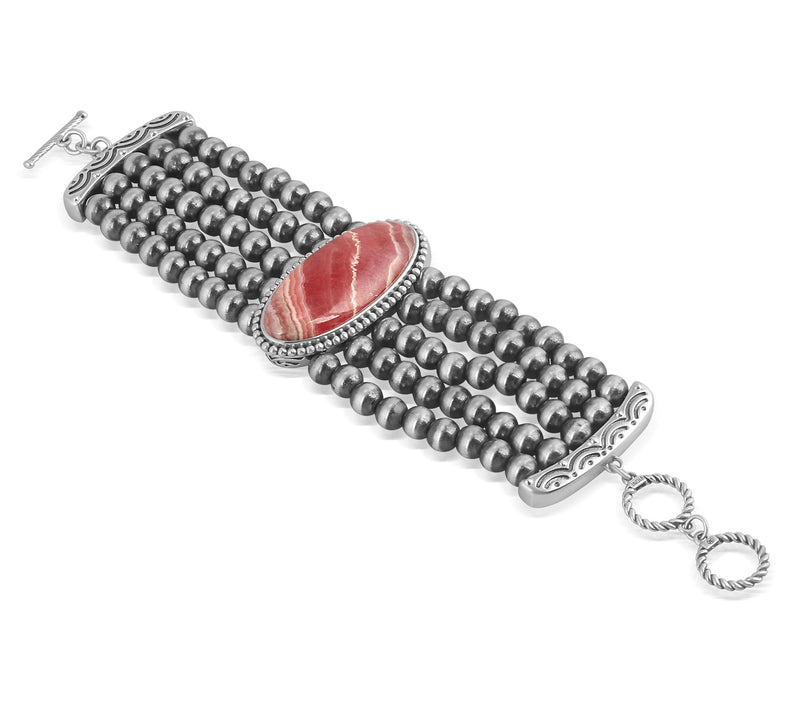 American West Sterling Silver Oval Gemstone Beaded Bracelet — View 3