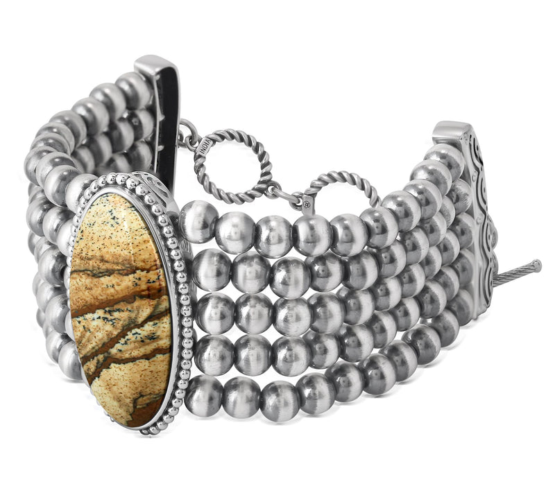 American West Sterling Silver Oval Gemstone Beaded Bracelet — View 5