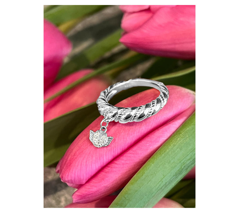 Goddaughters Silver Topaz Tulip Angel Charm Ring — View 4