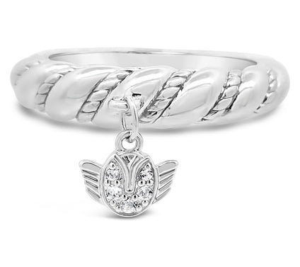 Goddaughters Silver Topaz Tulip Angel Charm Ring