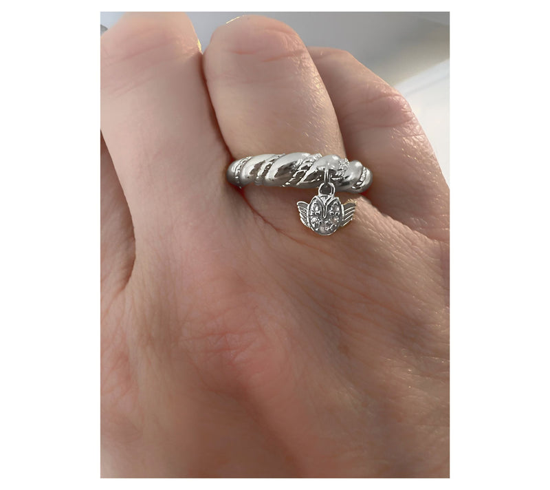 Goddaughters Silver Topaz Tulip Angel Charm Ring — View 5