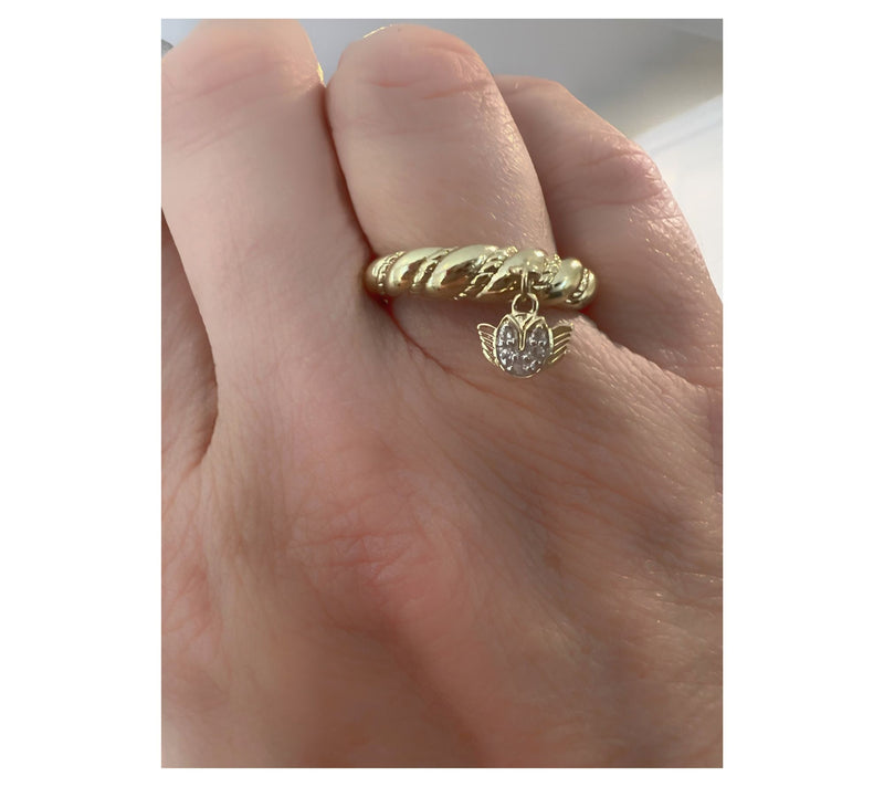 Goddaughters 14K Gold Clad  Topaz Tulip Angel Charm Ring — View 5