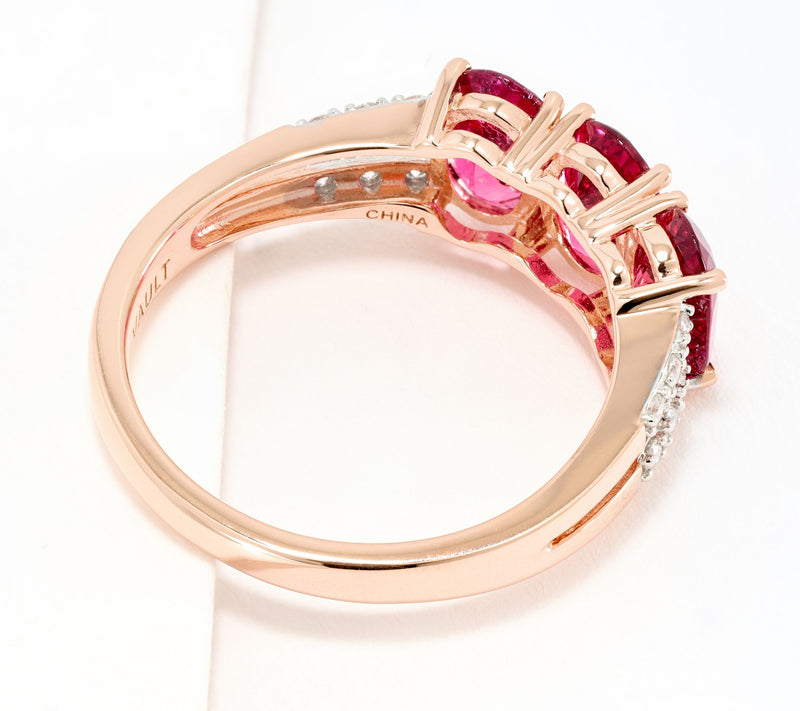 Vault Discoveries 3 Stone Nigeria Rubelite Ring, 14K Rose Gold — View 2