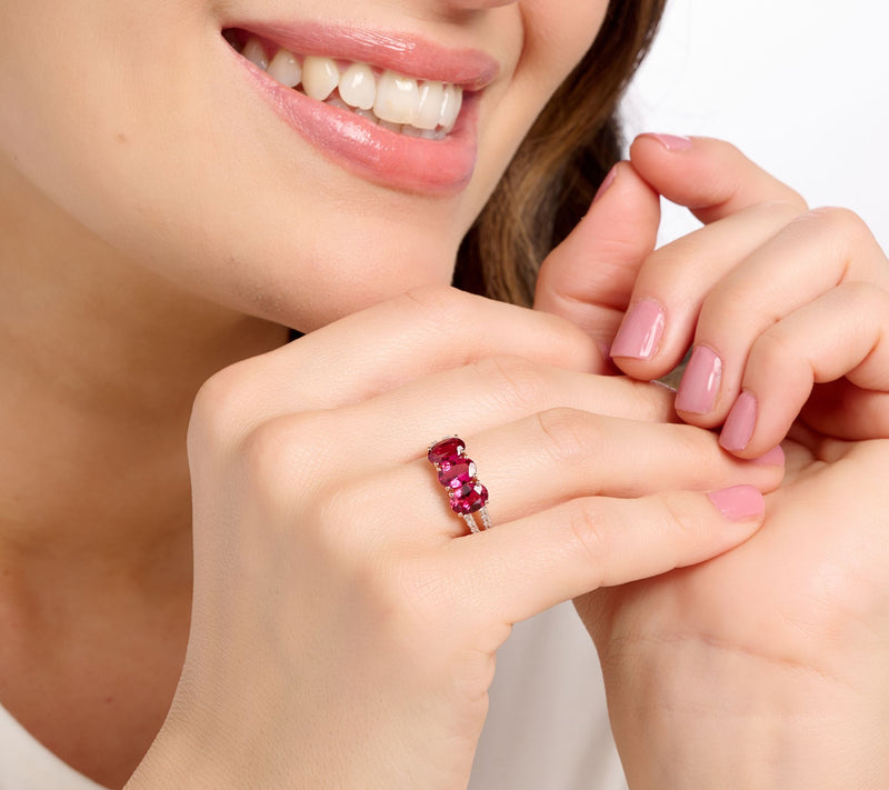 Vault Discoveries 3 Stone Nigeria Rubelite Ring, 14K Rose Gold — View 3