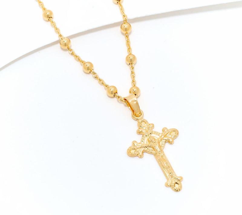 David Markstein Sterling Silver Cross Pendant w/ Beaded Station Chain — View 7