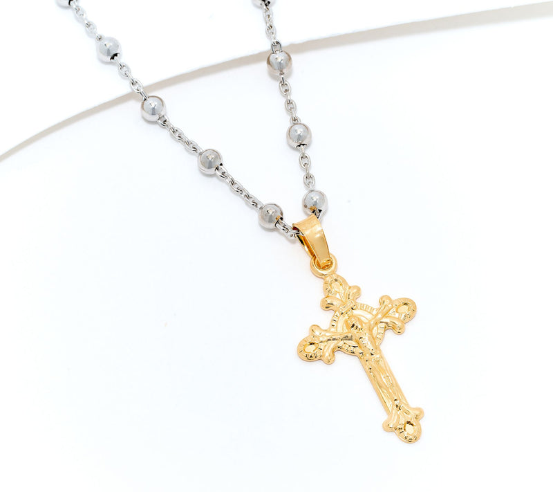 David Markstein Sterling Silver Cross Pendant w/ Beaded Station Chain — View 5