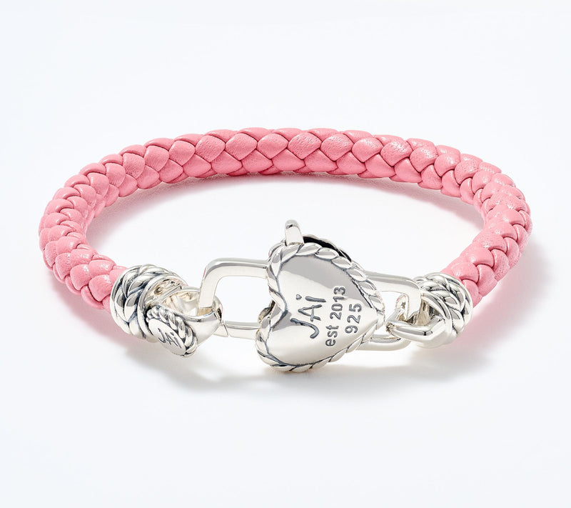 JAI Sterling Silver Heart Lock Leather Tag Bracelet, 10.0g — Main view