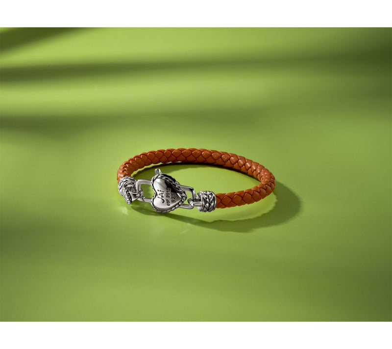 JAI Sterling Silver Heart Lock Leather Tag Bracelet, 10.0g — View 18