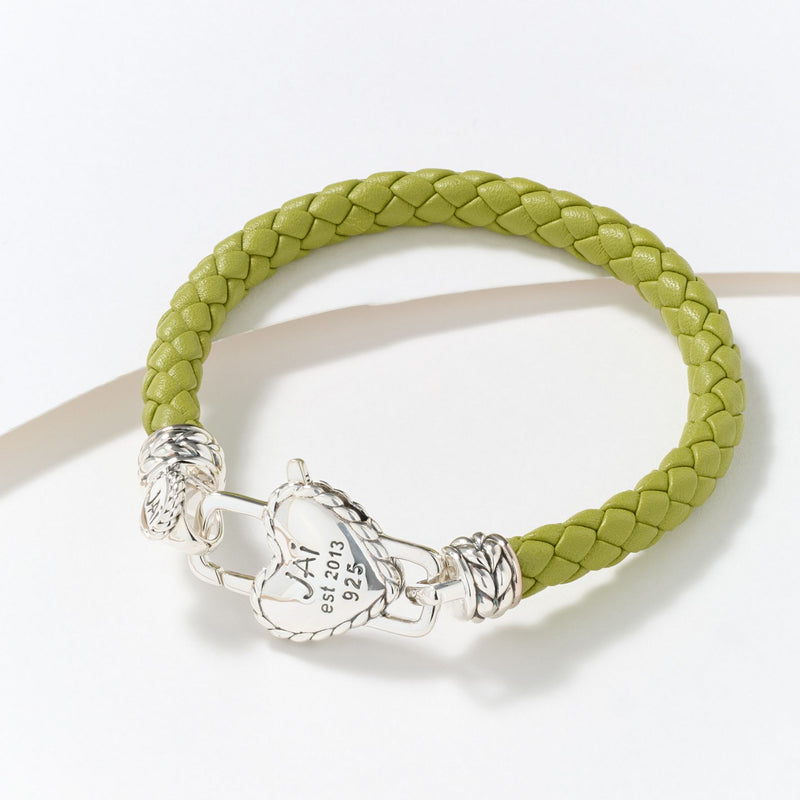JAI Sterling Silver Heart Lock Leather Tag Bracelet, 10.0g — View 11