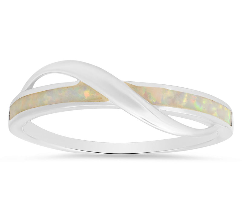 Sterling Silver Opal Wave Band Ring — Main view