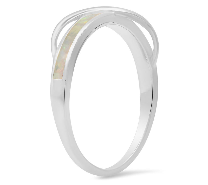 Sterling Silver Opal Wave Band Ring — View 2