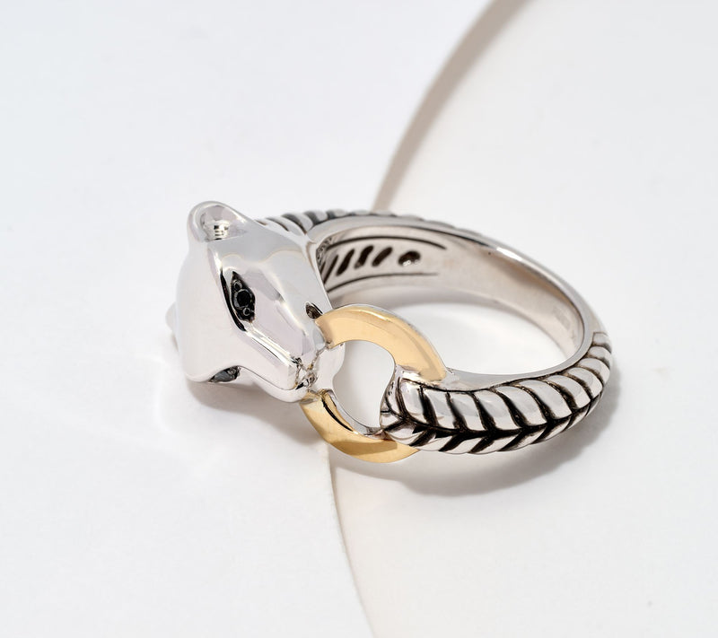 Effy Sterling Silver & 18K Gold Black Diamond Ring — Main view