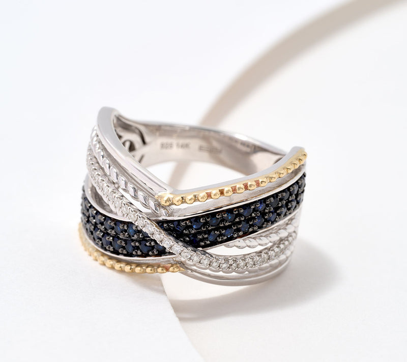 Effy Sterling Silver & 14K Gold Diamond & Sapphire Ring — Main view