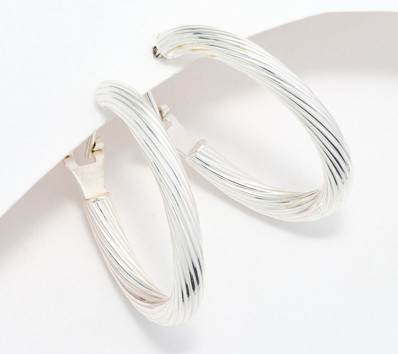 UltraFine 950 Silver Omega Back 1 1/4" Hoop Earrings — View 10