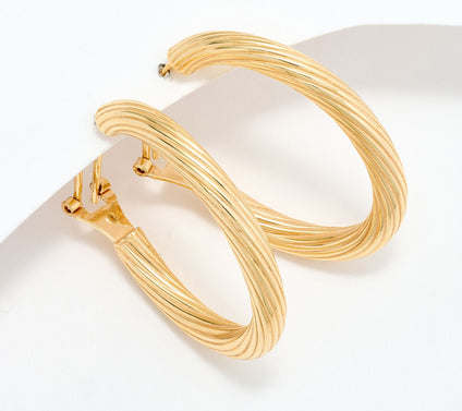 UltraFine 950 Silver Omega Back 1 1/4" Hoop Earrings