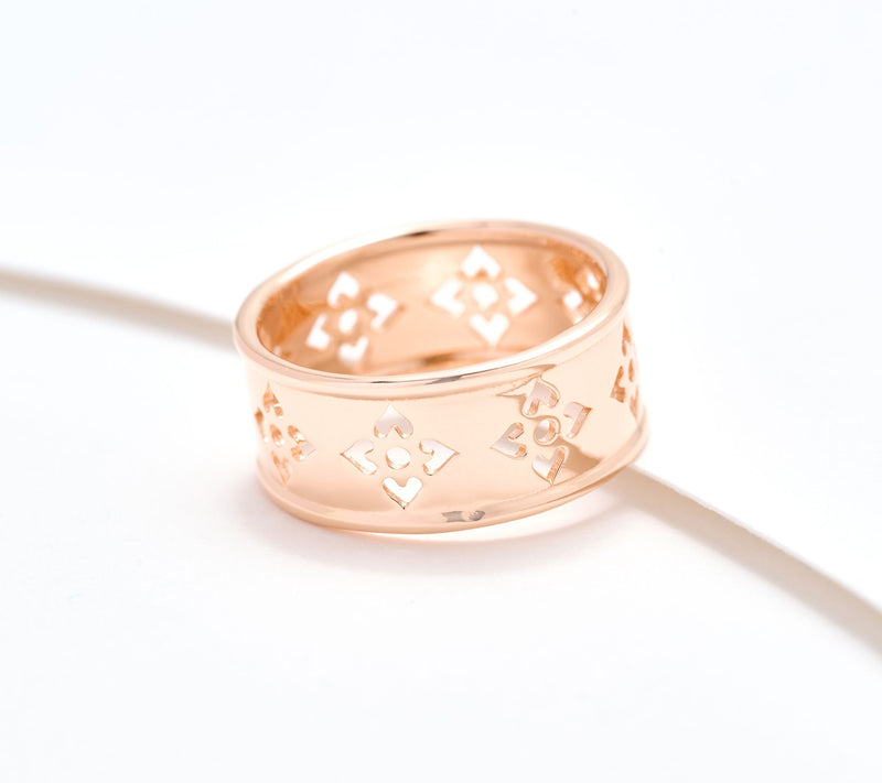 UltraFine 950 Silver Flower Motif Band Ring — View 8