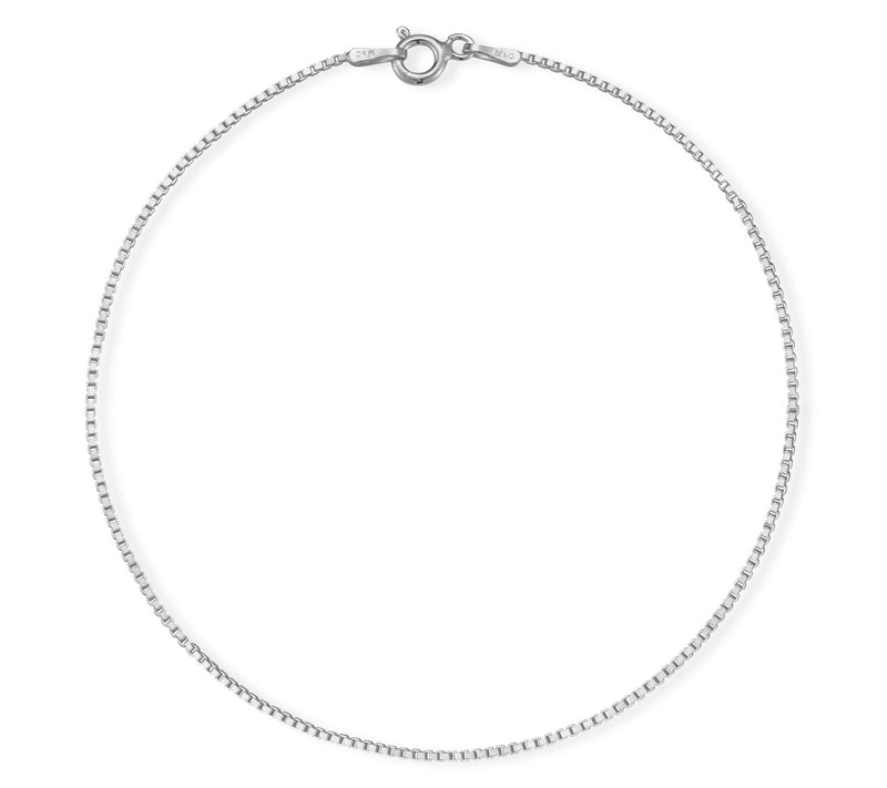 Italian Silver 10" Box Chain Ankle Bracelet, Sterling — View 7