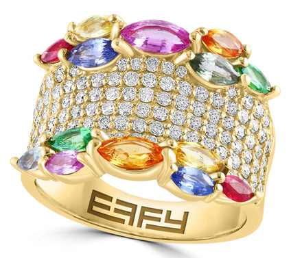 Effy Diamond & Multi Sapphire & Tsavorite Ring,14K Gold