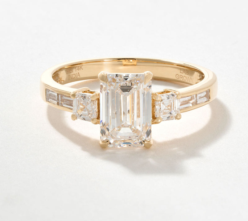 Fire Light Lab Grown Diamond 2.15 cttw Emerald Cut Ring, 14K — View 2
