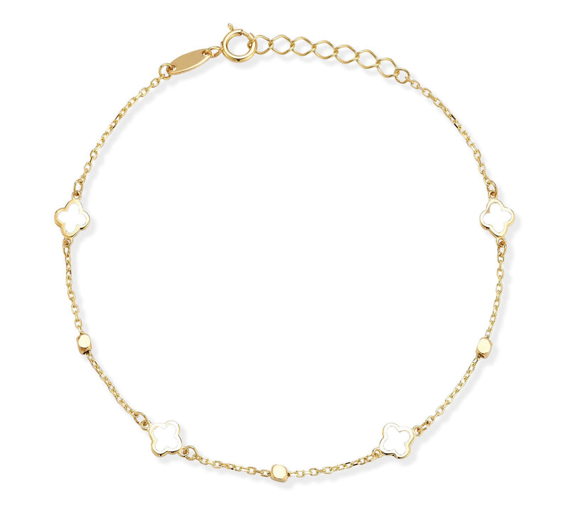 Luminosa Gold Enamel Clover Ball Station Bracelet, 14K — View 5