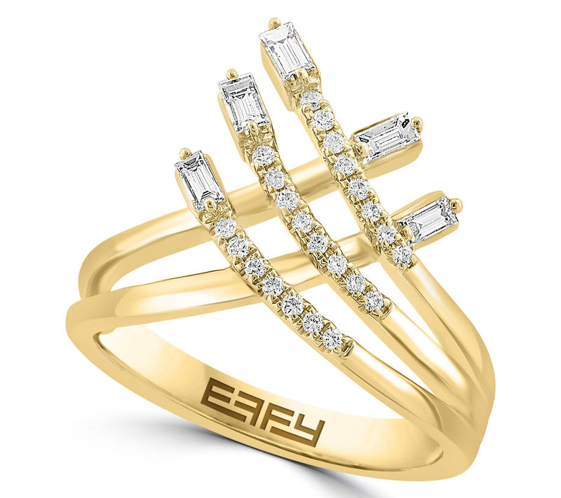 Effy Baguette & Round Cut Diamond Cocktail Ring, 14K Gold — Main view