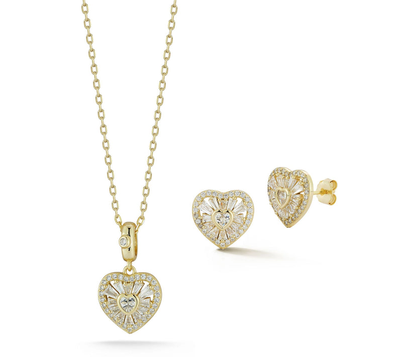 Sterlina Silver Pave Heart Necklace & EarringsSet, Sterling — View 5