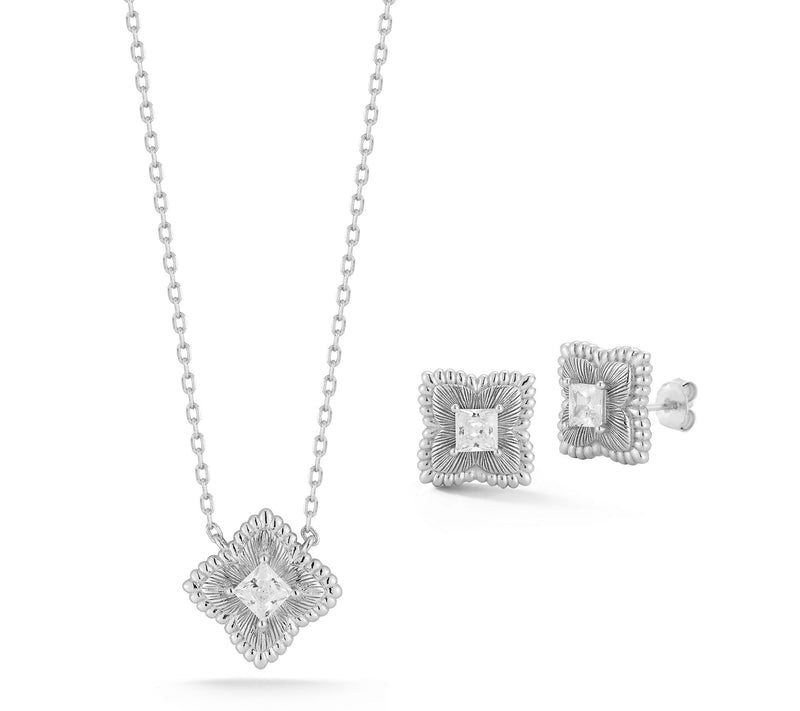 Sterlina Silver Clover Necklace & Earrings Set,Sterling — View 3