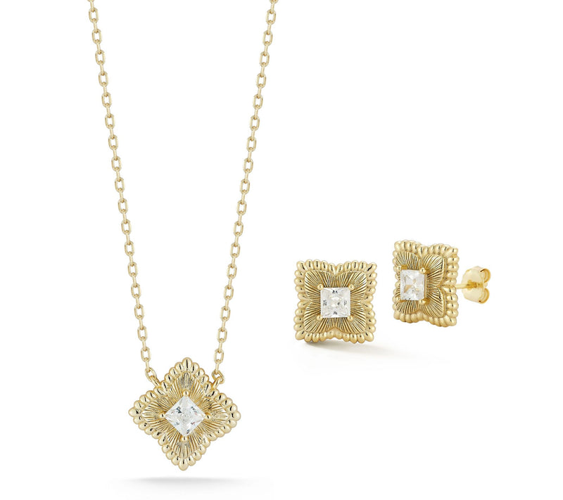 Sterlina Silver Clover Necklace & Earrings Set,Sterling — View 5