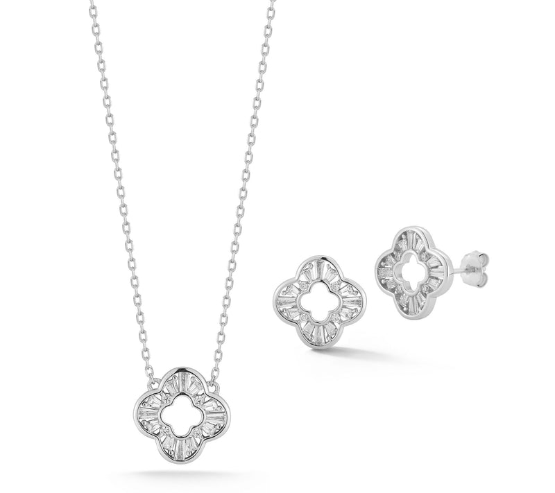 Sterlina Silver Clover Necklace & Stud EarringsSet, Sterling — View 3